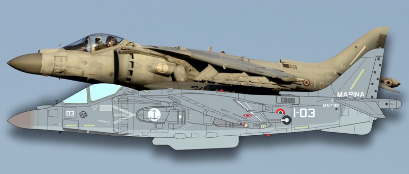 CTA 1/48 McDonnell-Douglas AV-8B Plus Harrier II, MM7199 / 1-03, Gruppo Aerei Imbarcati, Portaerei Cavour CVH550, June 2009.