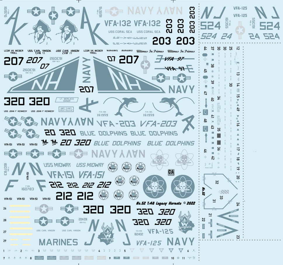 CTA Decal #052 1/48 Legacy Hornet. TF-18A, F-18A, F/A-18A+, F/A-18B