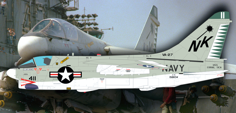 CTA 1/72 LTV A-7E Corsair II, Bu.No. 158834 / NK-411, VA-27 "Royal Maces", USS Coral Sea, March 1981.