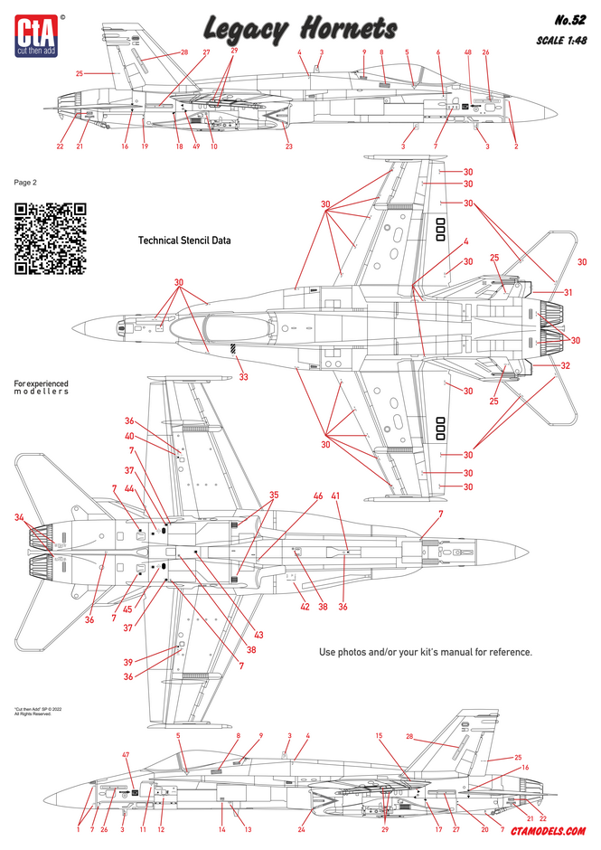 CTA-052 1/48 Legacy Hornet. TF-18A, F-18A, F/A-18A+, F/A-18B,  decal