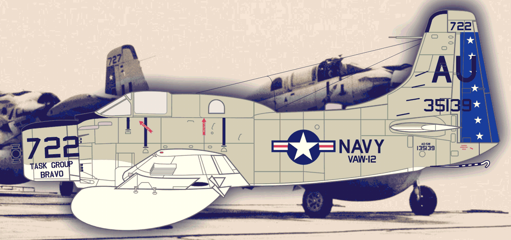 AD-5W Skyraider, 135199/AU722, VAW-12 DET.52 "Bats", USS Valley Forge, July 1960