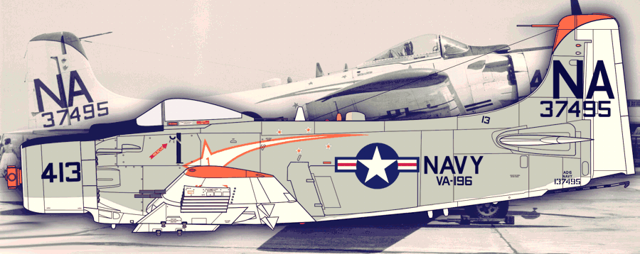 AD-6 Skyraider, 137495/NA413, VA-196 "Main Battery", USS Ticonderoga, July 1958